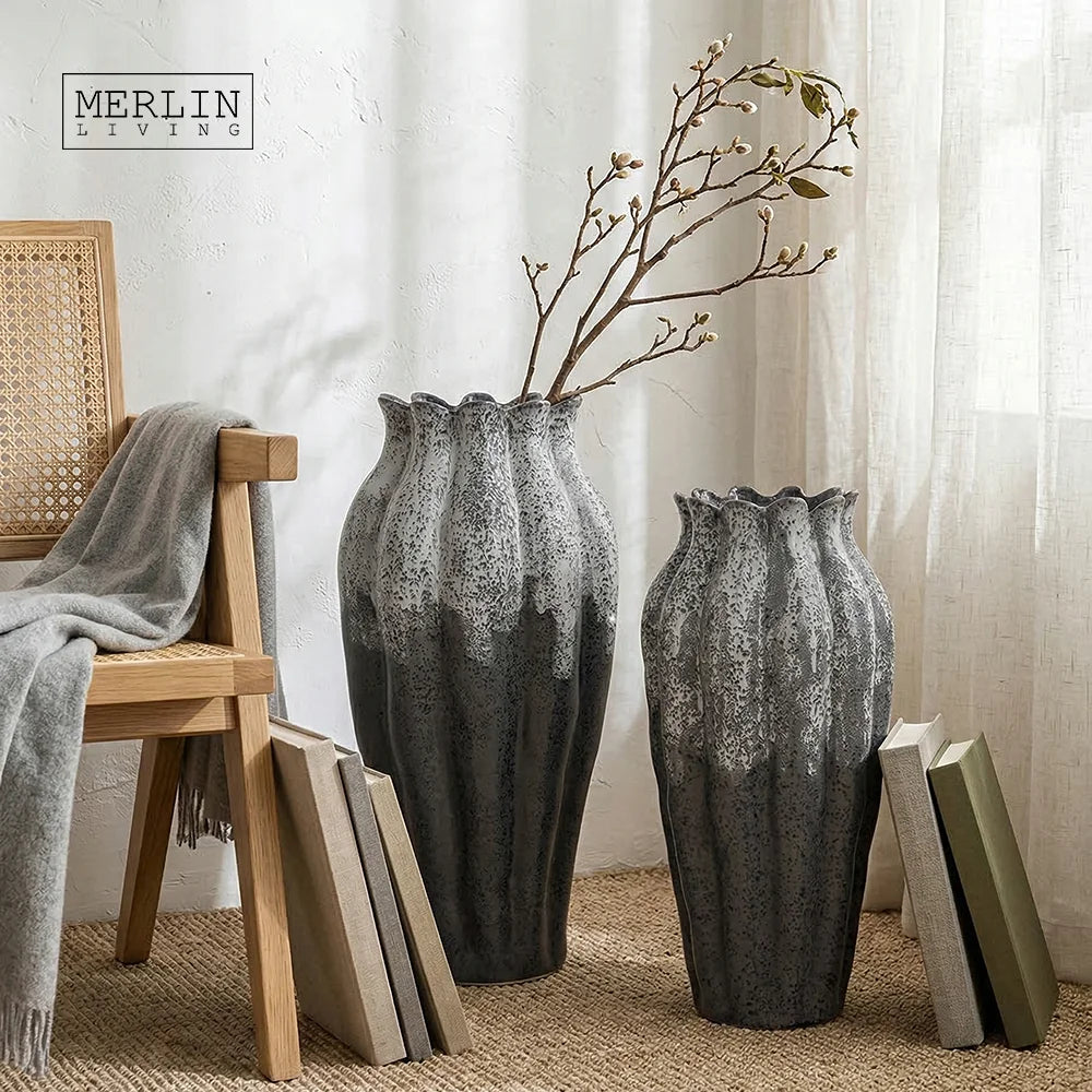 Merlin Living Ceramic Big Tall Vase Set American Style Glazed Porcelain Flower Modern Vase Matte Floor Vase for Home Decor