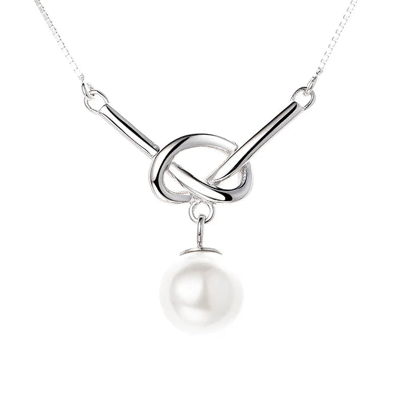 Rainbowking 925 Silver Rope Knot Pearl Necklace Female Summer Vintage Pearl Collarbone Chain Simple Ins Fine Jewelry Necklaces