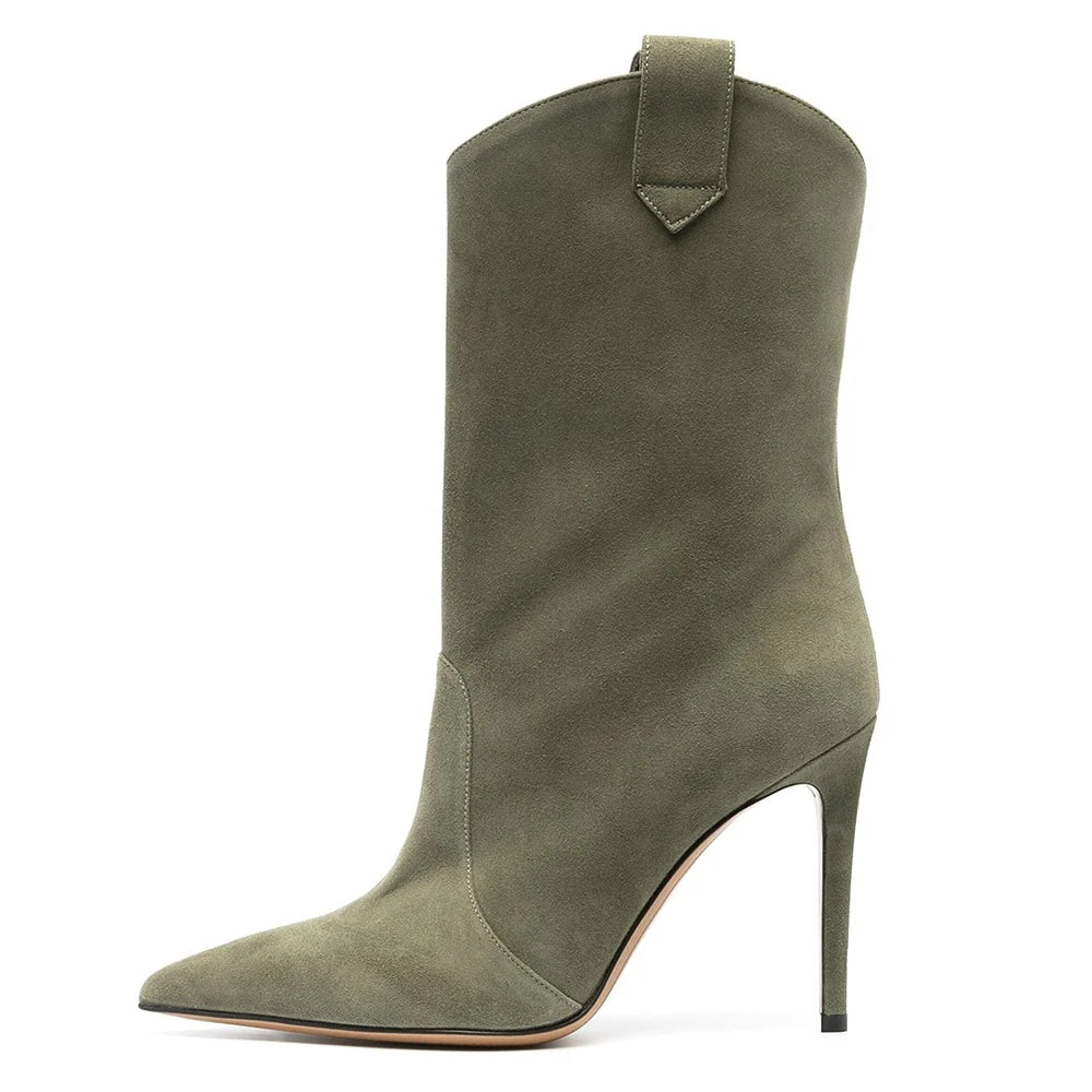 Stiletto High Heel Mid-Calf Booties Pointed Toe Short Boots for Women 2021