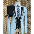 Light Blue Men Slim Business Casual Tuxedo Three-piece Set Jacket Pants Vest Male Wedding Groom Blazer Coat Trousers Waistcoat