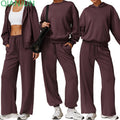 2024 New Solid Color Women Sweatsuit Sets Casual Jogger Pants and Long Sleeve Women's Sweater Set