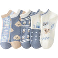 Women's Blue Cotton Boat Socks New Cute Cartoon Girl Design Disposable and Anti-Slip for Spring Summer Low Top Shallow Mouth