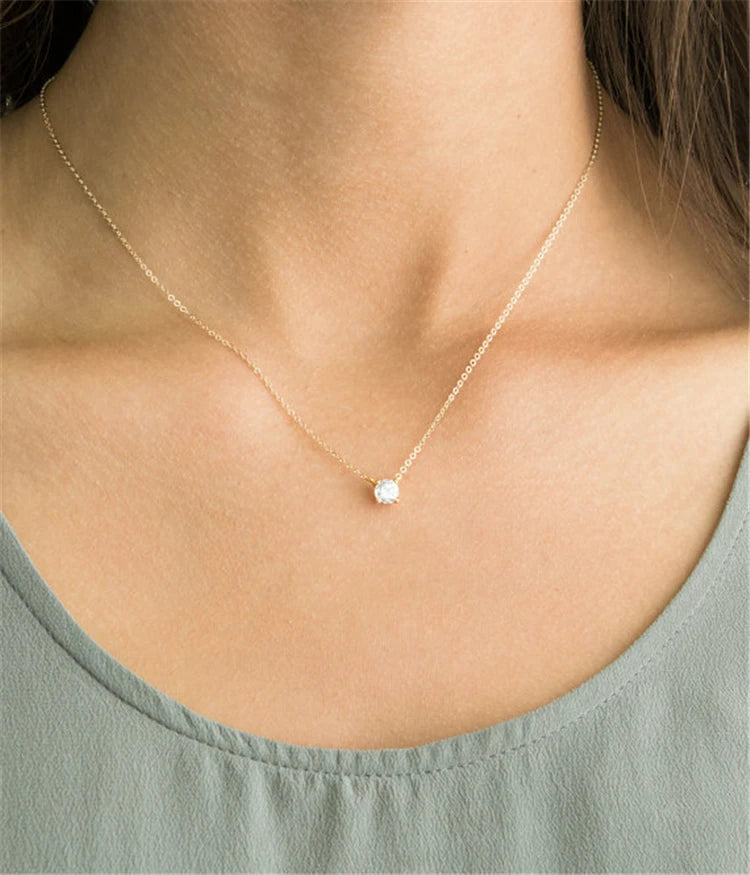 4mm Charm 5A Zircon Stone 925 Sterling Silver Single Diamond Womens Necklace