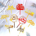Gold Red Double Layers Merry Christmas Cute Elk Glitter Acrylic Cake Topper Cupcake Dessert Decoration Supplies Christmas Party