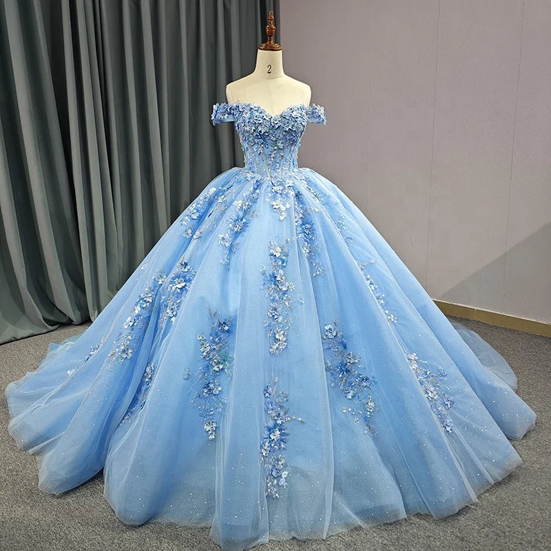 Jancember 6655 Candy Color Off Shoulder Floral Print Evening Ball Gown Formal Quinceanera Dresses