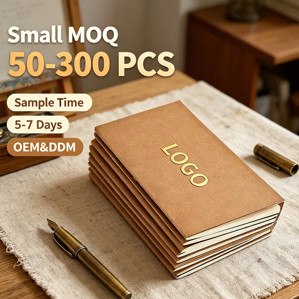 Custom Logo Retro Kraft A6 Notepad Vintage Travel Journal Durable Thermal Sewing Kraft Paper Diary for Gift & Office