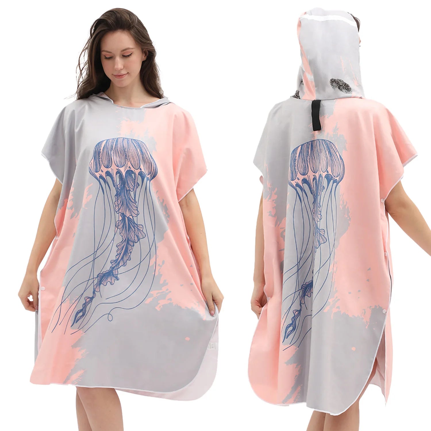 Ready to Ship Quick Dry Printed Microfiber Suede Wearable Adult Surf Changing Robe Poncho Hooded Beach Towel for Women and Men