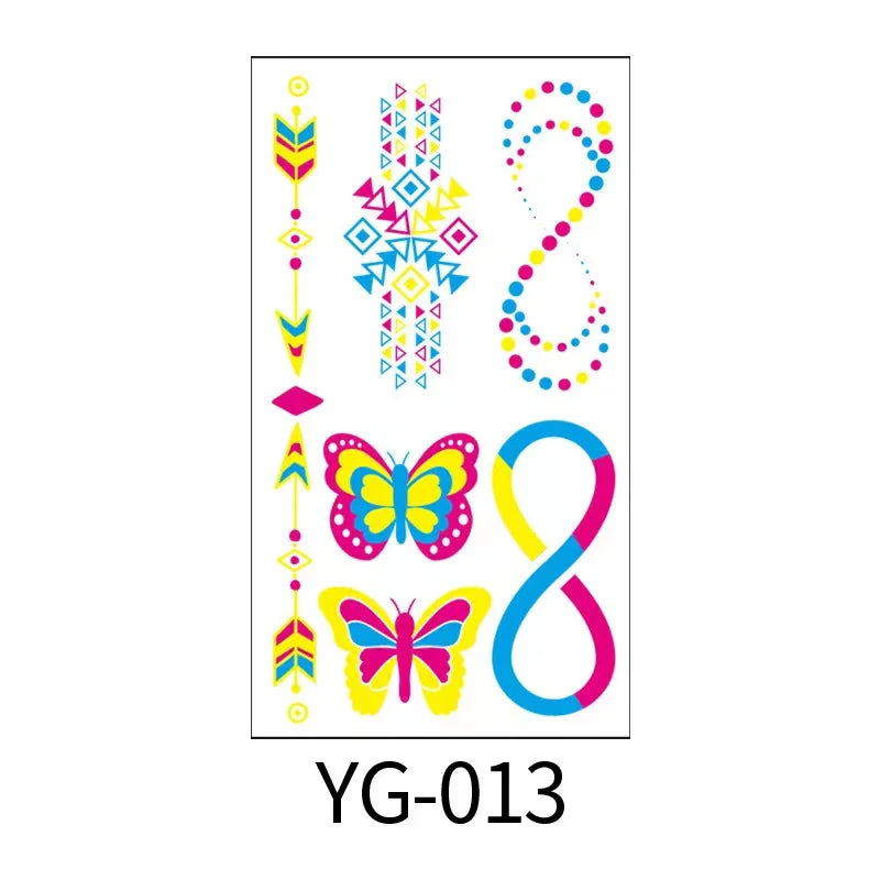 KTV Bar Cosmetic Skin Safe Temporary Body Art Cool Designs Glow UV Light Neon Tattoo Sticker Water Transfer Paper Customizable