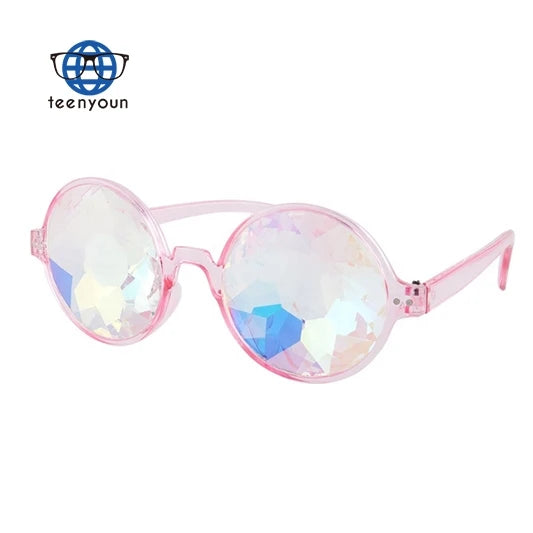 Teenyoun Wholesale Fashion Colorful Bar Cool Round Eye Sunglasses 2023 New Crystal Lenses Multicolor Fractal Prism
