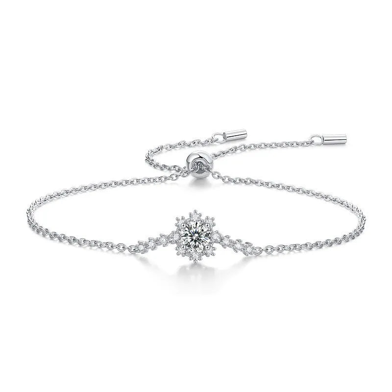 D Color VVS Moissanite Gemstone Bracelet Solid 18K White Gold Plated Moissanite Charm Bracelet for Women Gift