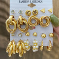 Wholesale Trendy Gold Metal Women Geometric Pearl Circle Gold Metal Fashion Jewelry Stud Earrings