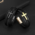 Cross Leather Men's Multi-Layer Hand-Braided Cord Magnetic Clasp Genuine Leather Bracelet