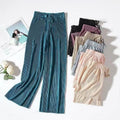 Wholesale Women Cheap Wide Leg Pants Casual Solid Color Elastic Drawstring High Waist Loose Long Pants Pleated Pant Trousers