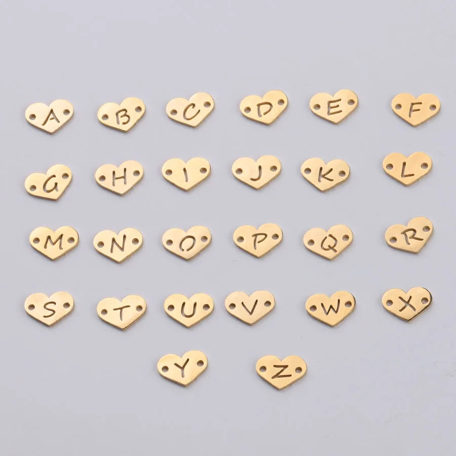Wholesale Stocked Mirror Polished Stainless Steel 18k Gold Plated Heart Shaped Letter Pendant Necklace