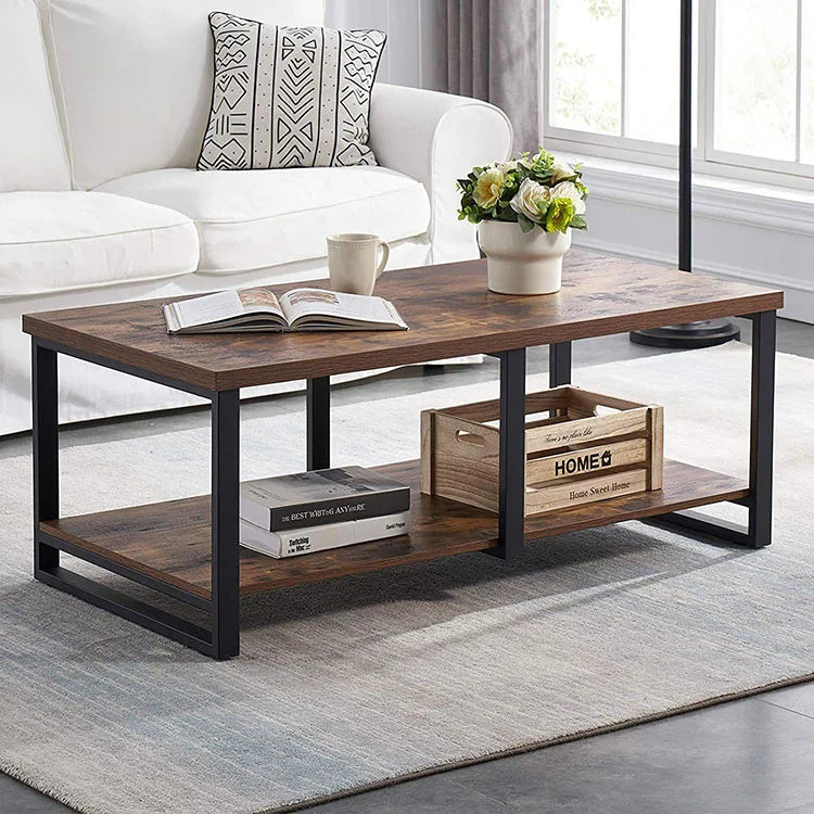 Custom Made Living Room Home Furniture Metal Frame Wooden Panel Multi-function Coffee Table