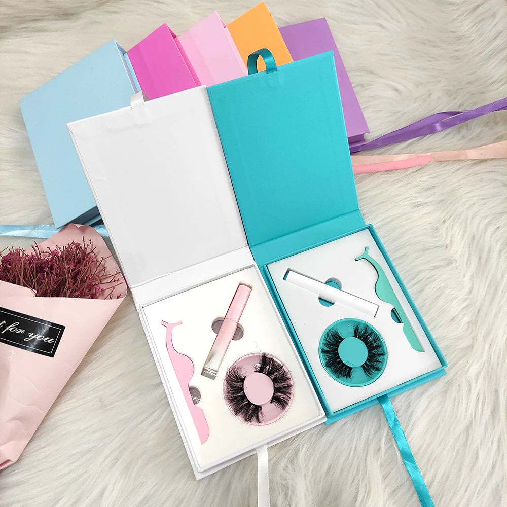 Wholesale 3in1 Full Strip Eyelash Packaging Box Set Natural 3D False Eyelash Kit 25mm Fluffy Mink Lashes with Waterproof Glue
