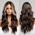 Factory Outlet 26 Inches Synthetic Natural Long Wavy Part Hair Wig Ombre Black Brown to Blonde Wig Fashion Wigs for Women