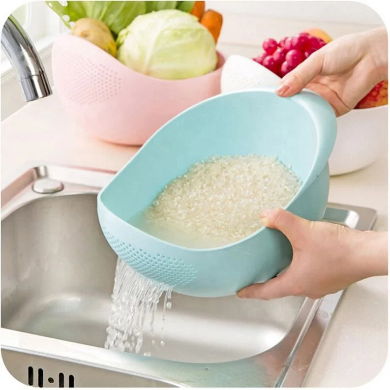 Kitchen Thicken Rice Washer Household Goods Drain Washing Rice Sieve Dense Hole Multi-purpose Plastic Rice Washing Basin