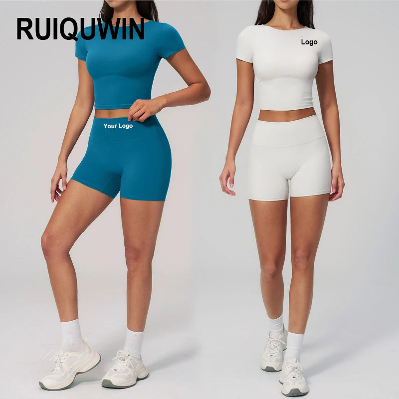 RUIQUWIN OEM Seamless Women Yoga Gym Fitness Sets Scrunch Butt Short Sports Clothes High Waist Yoga Shorts Set