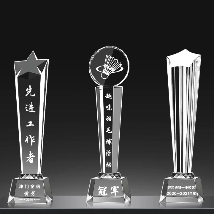 Customized Clear Round Top Badminton Glass Trophy Sports Events Graduation Reward Souvenir Crystal Trophy