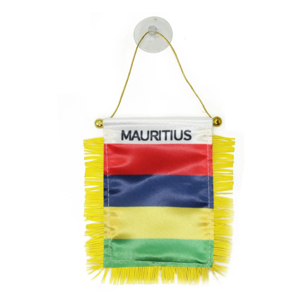 Custom Logo Digital Printing Satin Material Hanging  Mauritius Pennant Flag for Car Rearview Mirror and Home Decoration
