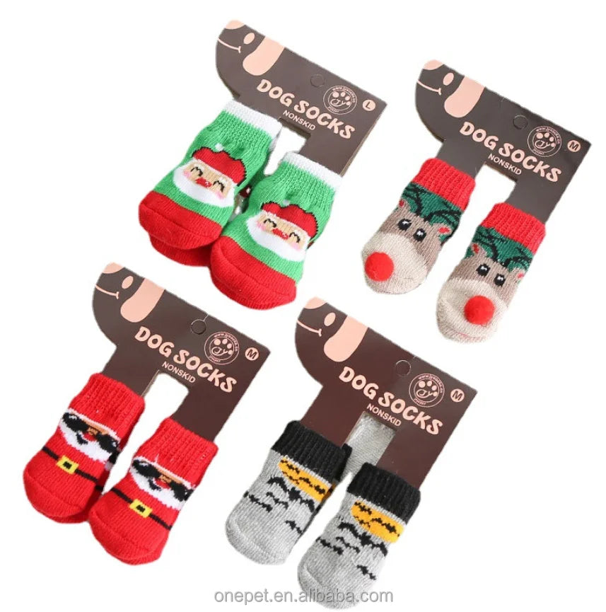 Santa Claus Print Dog Sock Cotton Christmas Fashion Pet Accessory