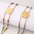 Great Britain George V Medal Charm Bracelet Double Layered 4MM Beaded Bracelet