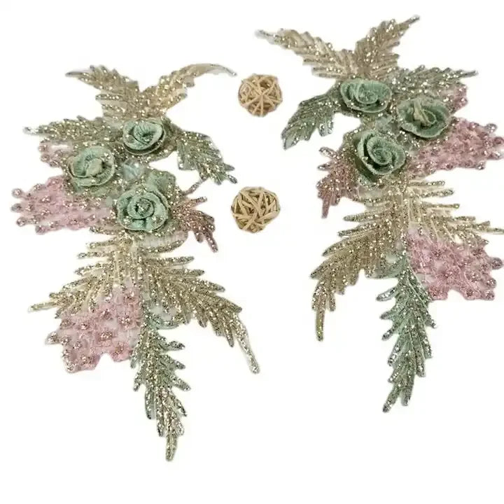 Hot Selling Eco-Friendly 100% Polyester Water-soluble Fabric Handmade Gold Powder Hollowed Lace Embroidery Decorative Patches
