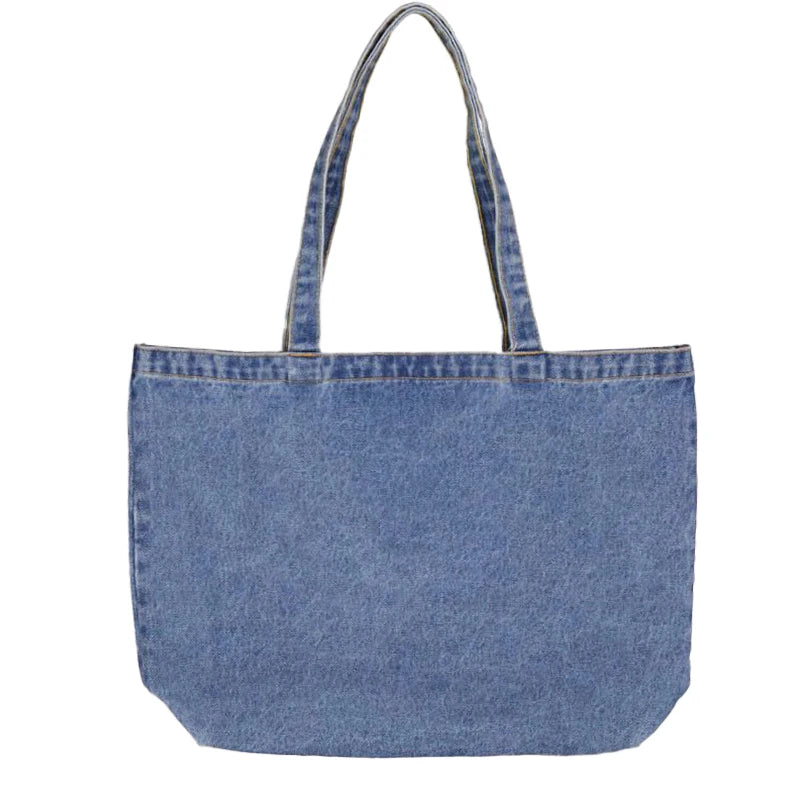 Custom Portable Light Weight Logo Women Denim Tote Bag with Pocket Water Resistant