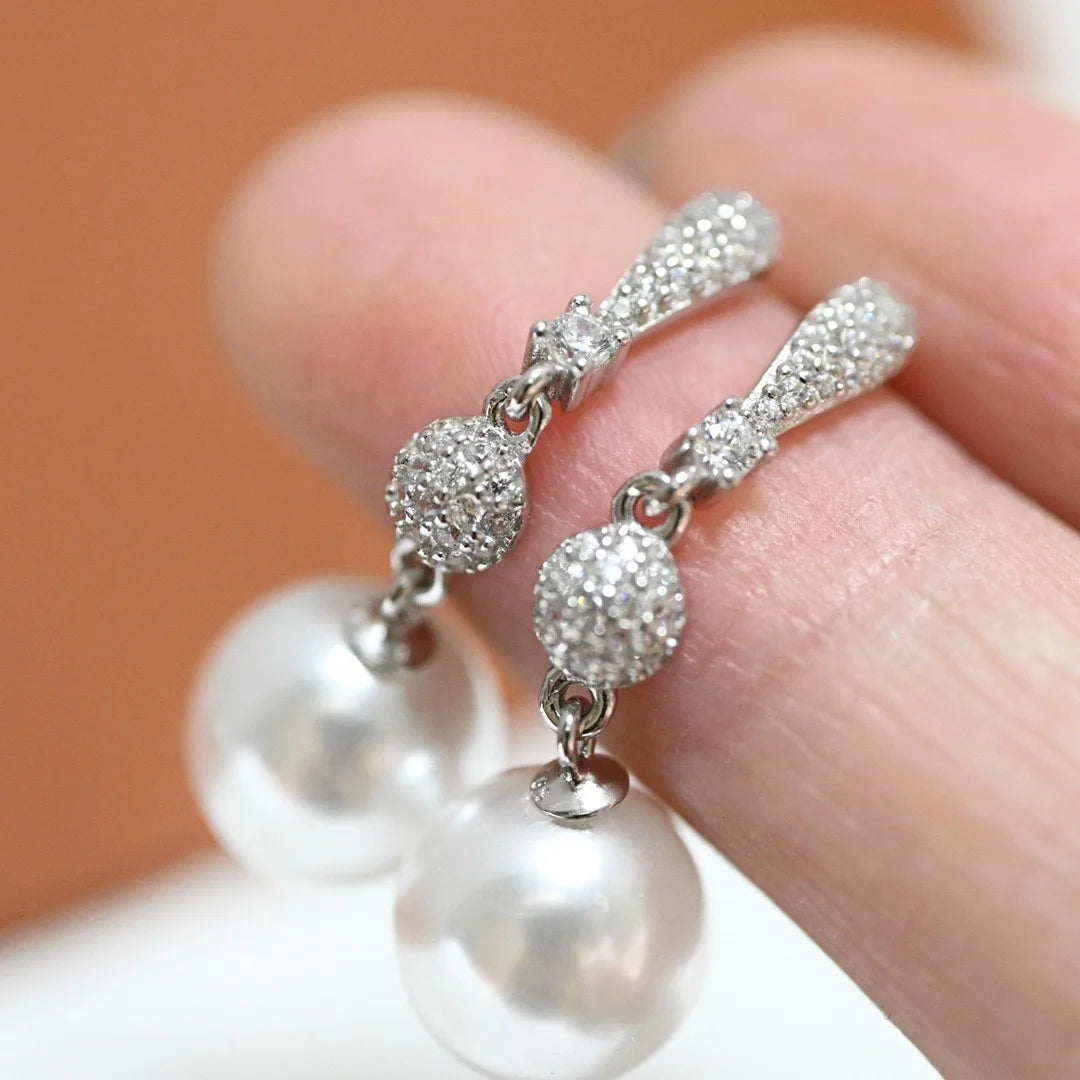 E2333 9-10mm DIY Natural Freshwater Pearl Charm Earrings Mounting Accessory 925 Sterling Silver Gold Plated  Jewelry