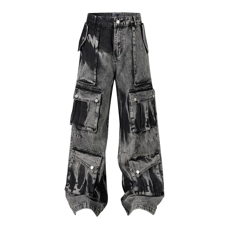 Paint Splatter Jeans American Style Retro High Street Heavy Industry Mud Wash Jeans Wide Leg Funky Jeans for Men