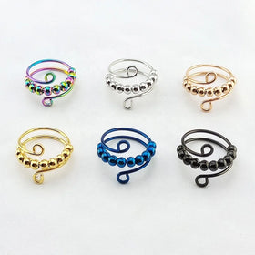 MECYLIFE Fashion Jewelry for Women Beaded Ring Adjustable Rotating Ring Stainless Steel Anxiety Relief Ring for Men