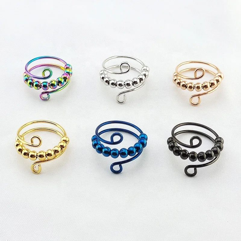 MECYLIFE Fashion Jewelry for Women Beaded Ring Adjustable Rotating Ring Stainless Steel Anxiety Relief Ring for Men