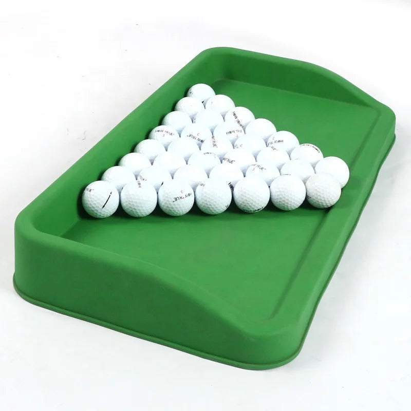 HOW TRUE Factory Wholesale Durable 100 Pcs Ball Golf Balls Storage Box Green Rubber Golf Balls Soft Tray for Driving Range