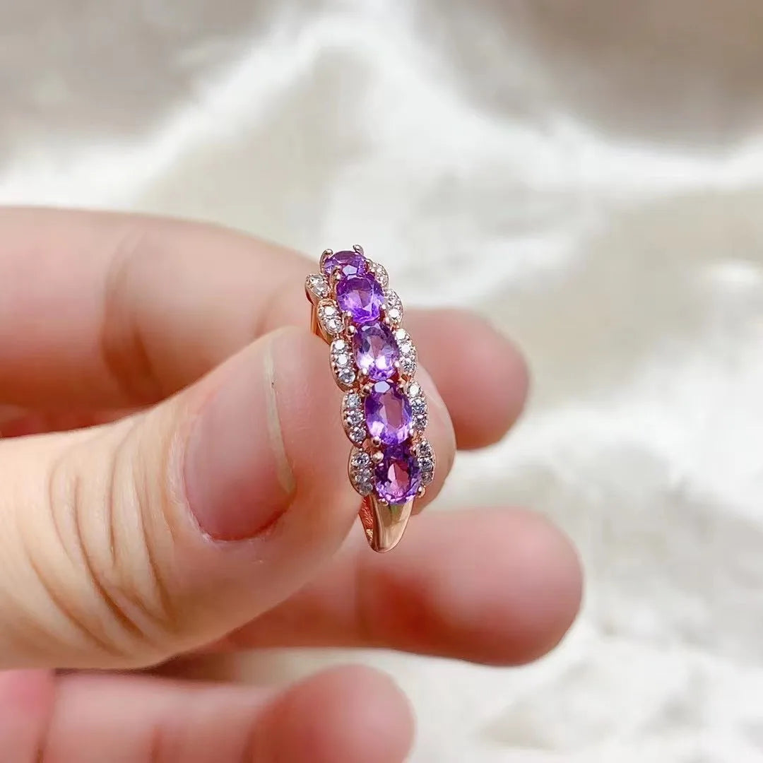 Hot Sale Graduation Lucky Vintage 925 Sterling Silver Natural Amethyst Jewelry Ring for Women