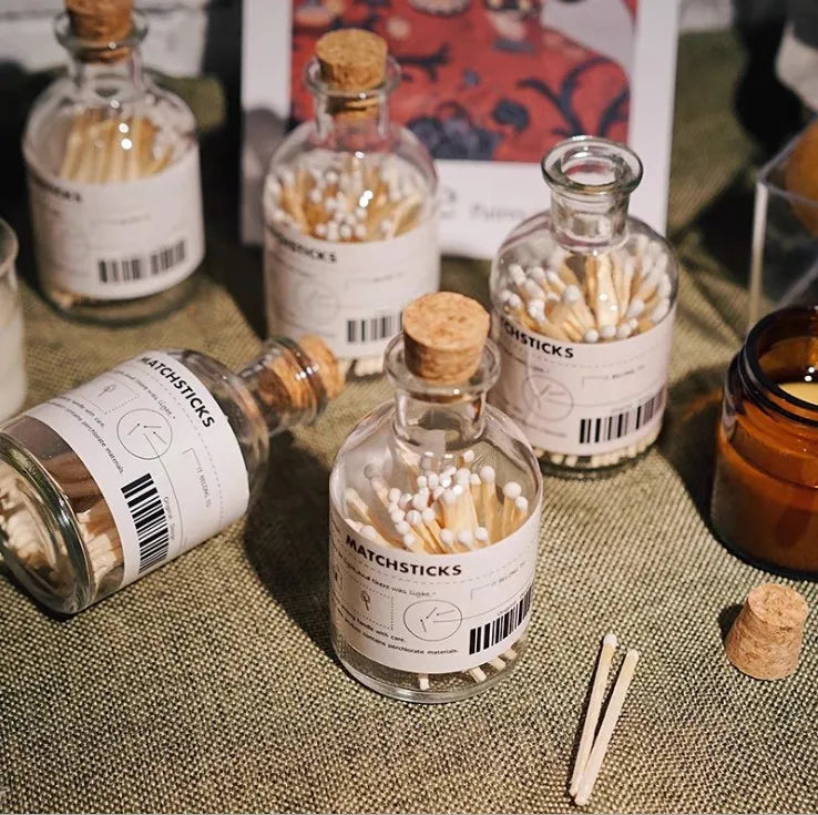 Chstom Logo 125ml 250ml Clear/brown Matches Bottle Cork Lid with Glass Candle Holder Small Glass Bottle Jar