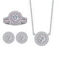 Hot Sale Silver Jewelry Sets White Gold Plated Round Cut Zirconia Ring Necklace Earrings 925 Sterling Silver Jewelry Sets
