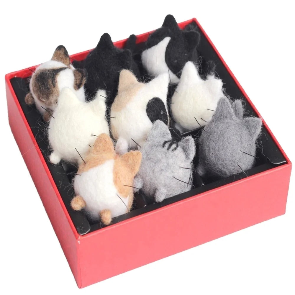 Cute Faceless Cat Woolen Roving Wooly Fiber Folk Art Needle Felt Beginner Set Handicraft Supplies Toys Wool Felting Kit