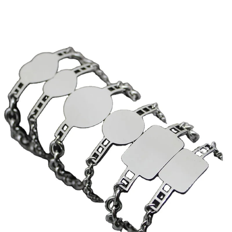 Custom Laser Id Wristband Engrave Monogram Blank Metal Plate Stainless Steel Link Chain Bracelet