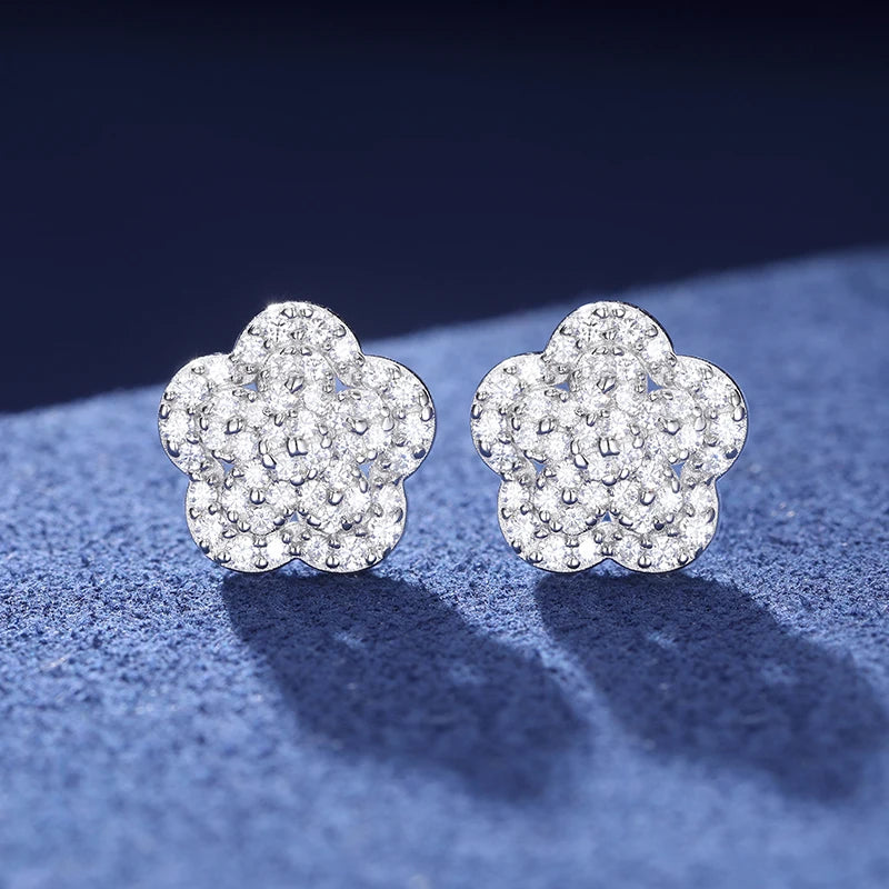 Drop Shipping Factory Price Holiday Gifts 3 Layer Ice Out VVS Moissanite S925 Silver Lotus Stud Earrings for Man Woman