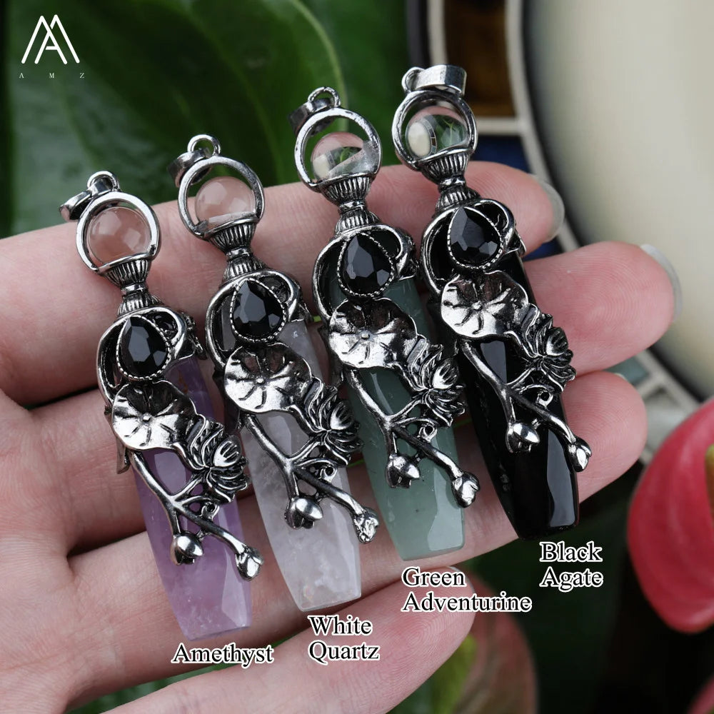 Chakra Stone Pendulum Pendant Crafts Jewelry Amethyst Crystal Quartz Silver Plated Classic Children's Spiritual Healing Charm
