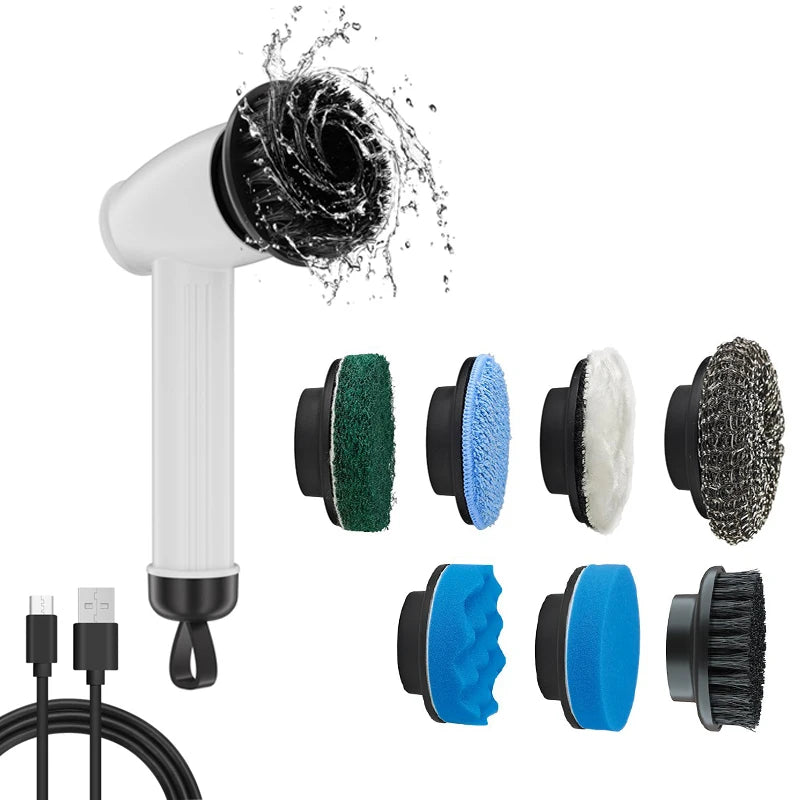 Kitchen Cleaning Brushes ABS 3-Speed Gear Adjustment Replaceable Brush Heads IPX8 Waterproof Eco-Friendly for Handheld Household MegaBDM