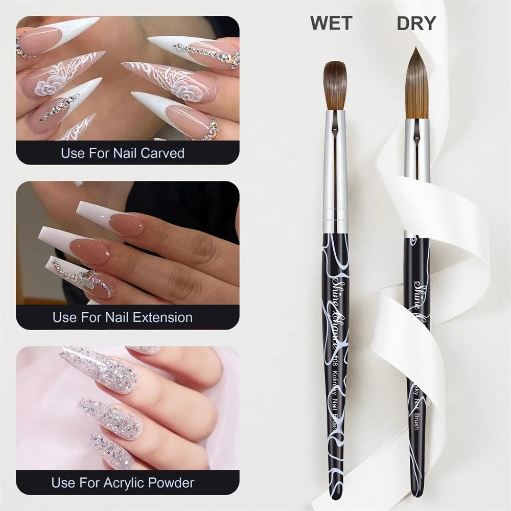 Hot Sale Kolinsky Acrylic Gel Polish Painting Nail Art Black Marbled Drawing Plastic Handle Nail Brushes for Nail
