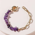 Fashion Girl Beautiful Colored Natural Stone Beaded  Healing Crystal Bracelet Chain Patchwork Amethyst Link Chain Bracelets