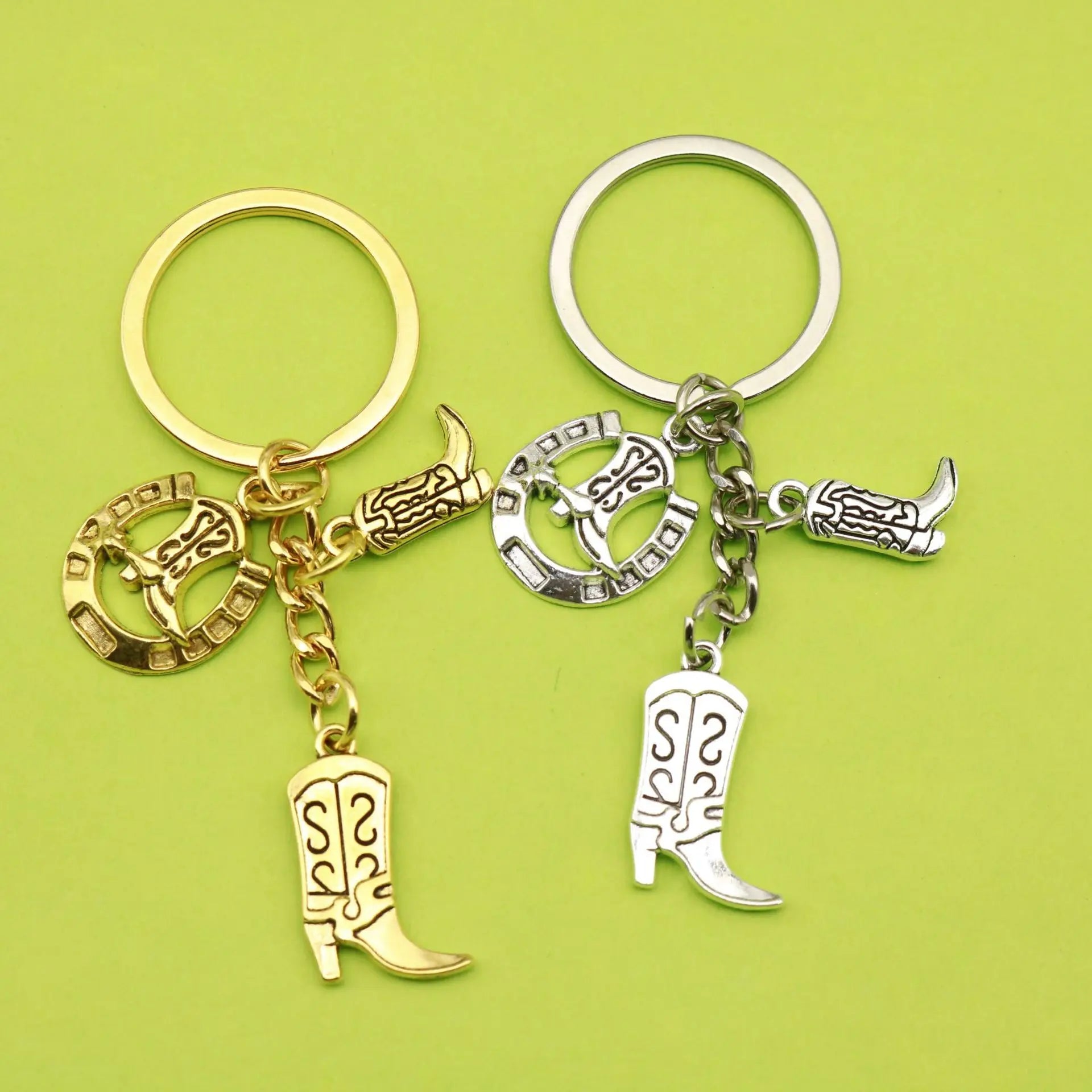 Cross-Border Hot Selling Ancient Silver Western Cowboy Boots Keychain Creative DIY Personalized Metal Accessories