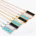Stainless Steel Chain Rectangle Turquoise Pendant Bar Necklace for Women