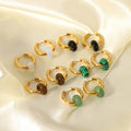 Popular Style 18K PVD Gold Plated Stainless Steel Natural Malachite Obsidian Hoop Earring Set for Women
