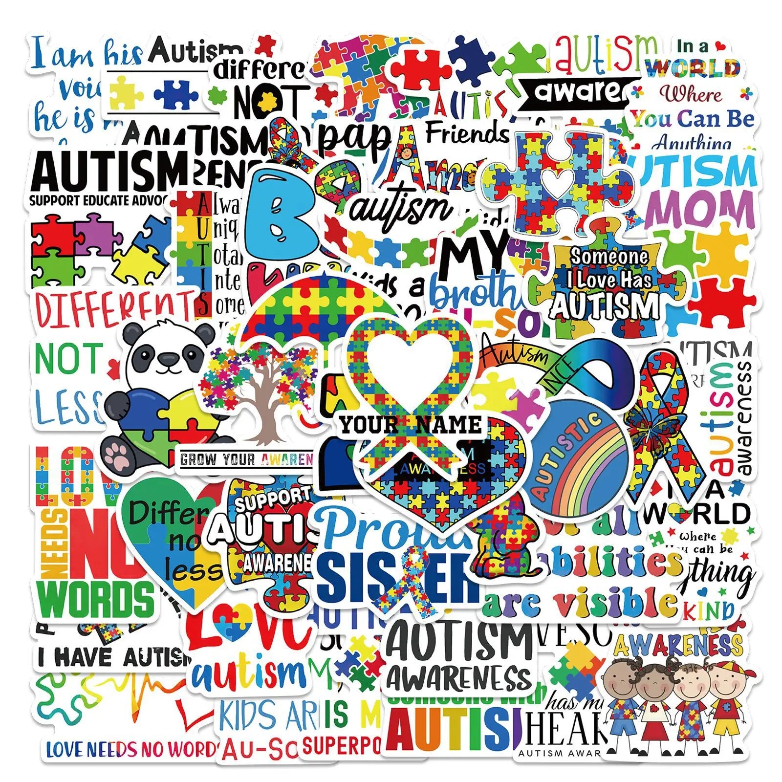50Pcs Autism Awareness Mental Health Theme Decorative Stickers for Laptop Phone Motivational Label Sticker