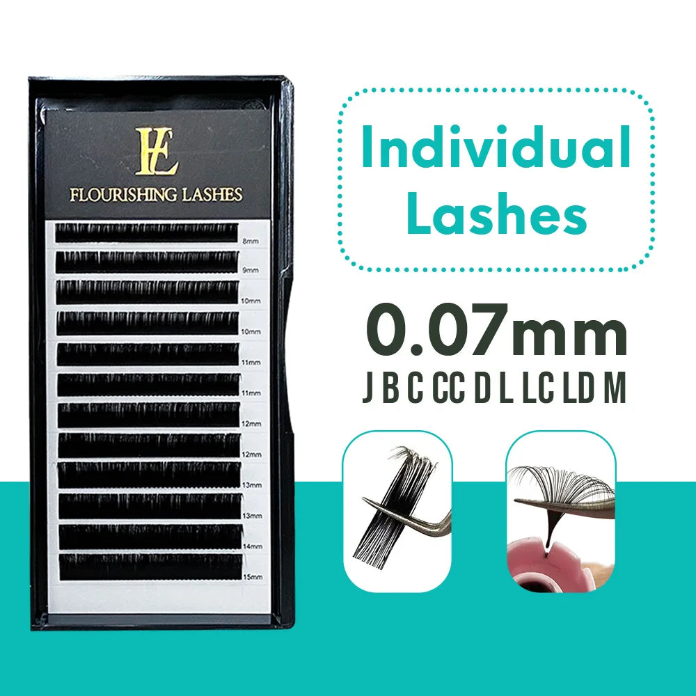 Private Label 0.07mm C D Curl Eyelash Extension Tray Vegan Soft Easy to Graft 8-18mm PBT Fiber Volume Lash Matte Style