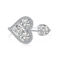 Dylam Fashion Design Trendy Silver Jewellery Rhodium 18K Gold Plated Open Adjustable Double Heart Shape Silver Rings